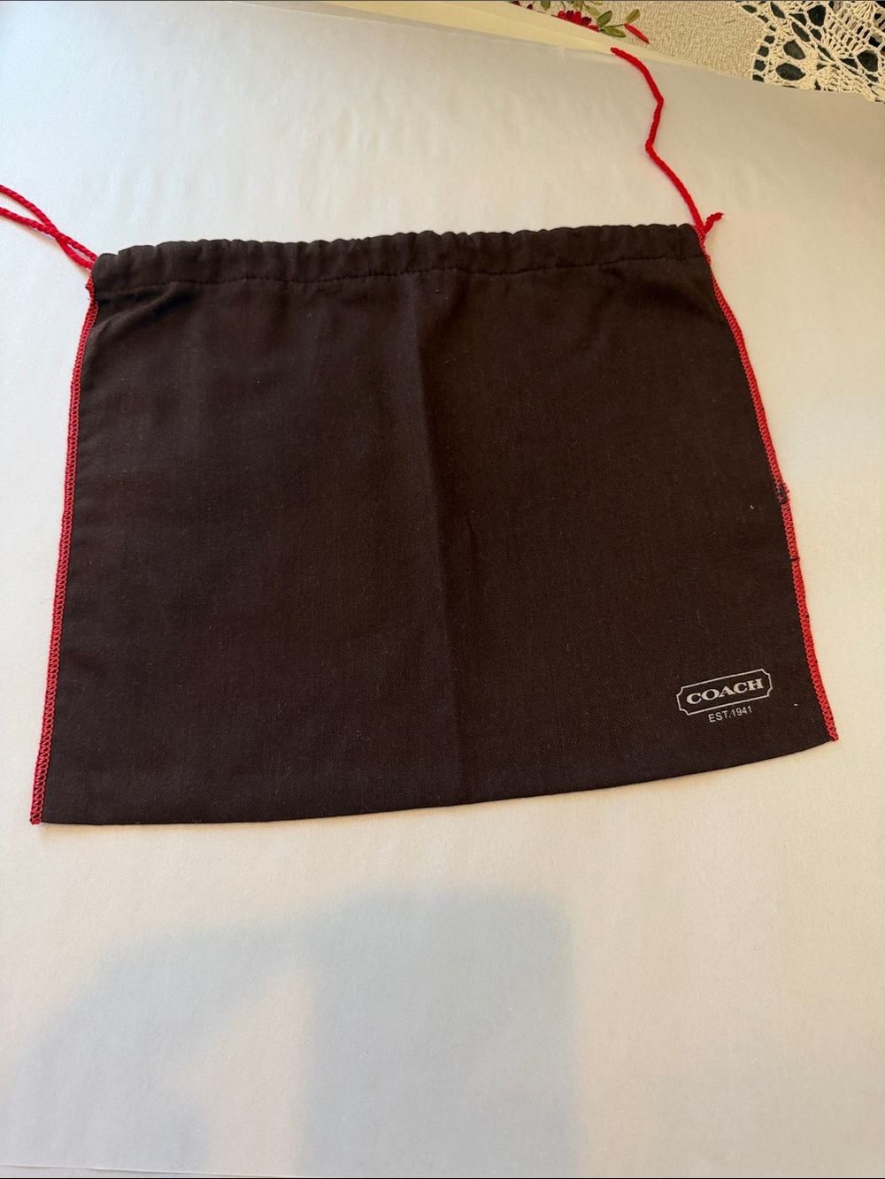 Coach Brown Drawstring Dust Bag with Red Trim 14x12